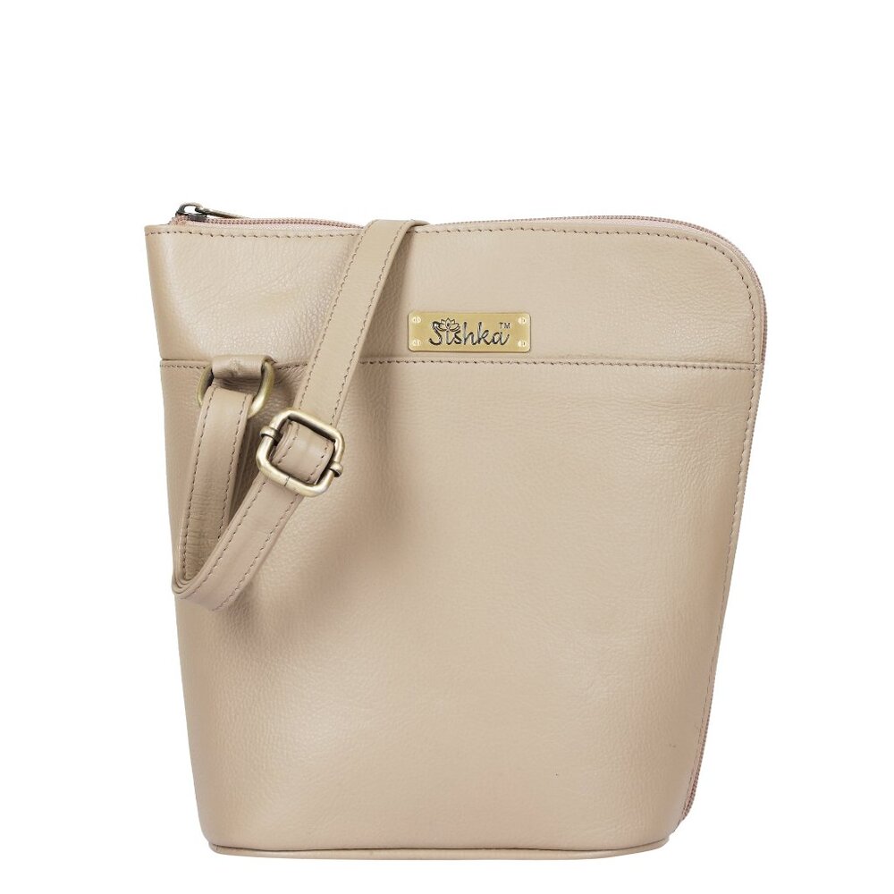 Taupe Colour Leather Crossbody Sling Bag for Women –Over The Shoulder Belt Purse